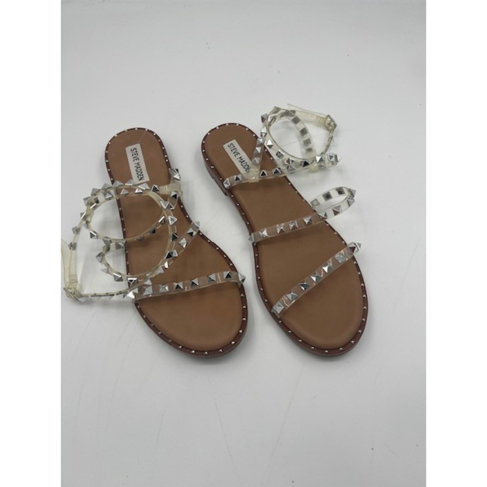 Steve Madden Travel Gladiator Sandals Women 10 Clear Tan Good Studded Strappy